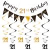 21st Birthday Decoration Kit - Happy 21st Banner Bunting Swirls Streamers, Triangle Flag Banner for Party Decorations - Black and Gold view 1