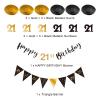 21st Birthday Decoration Kit - Happy 21st Banner Bunting Swirls Streamers, Triangle Flag Banner for Party Decorations - Black and Gold view 2