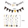 21st Birthday Decoration Kit - Happy 21st Banner Bunting Swirls Streamers, Triangle Flag Banner for Party Decorations - Black and Gold view 3