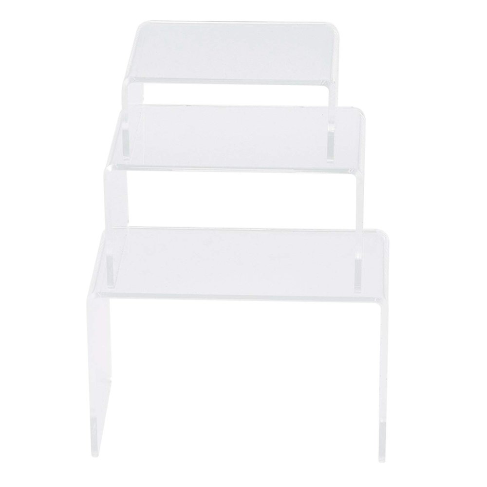 3Pcs Display Risers,Clear Acrylic Doll Display Rack,3 Tiered Stackable Toy Figure Riser Shelf Holder Cupcake Display Stand,for Figures, Toys, Dolls, Makeup, Jewelry