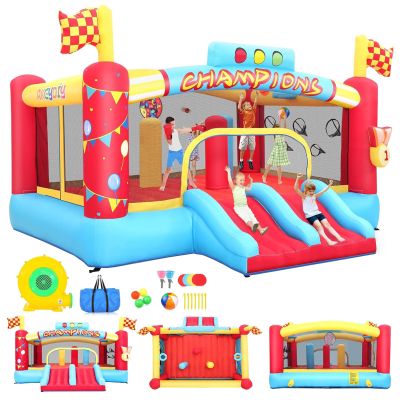 AKEYDIY Inflatable Bounce House for Big Kids 8-12 & Kids 3-6, Sports Park Bouncy Castle with Dual Slides, Obstacle,Tunnel,Volleyball Net, 157.5x133.9x90.5inch Bounce House with Blower Indoor Outdoor