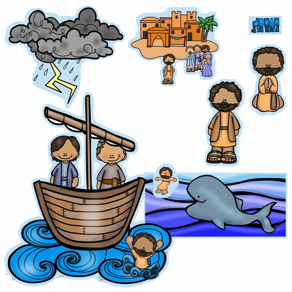 Story Time Felts Jonah & The Whale Felt Figures for Bible Flannel Felt Board Stories PRECUT