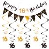 16th Birthday Decoration Kit, Happy 16th Birthday Banner Bunting Swirls Streamers, Triangle Flag Banner for Birthday Party Decorations Supplies Black and Gold 16th view 1