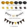 16th Birthday Decoration Kit, Happy 16th Birthday Banner Bunting Swirls Streamers, Triangle Flag Banner for Birthday Party Decorations Supplies Black and Gold 16th view 2