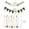 16th Birthday Decoration Kit, Happy 16th Birthday Banner Bunting Swirls Streamers, Triangle Flag Banner for Birthday Party Decorations Supplies Black and Gold 16th view 3