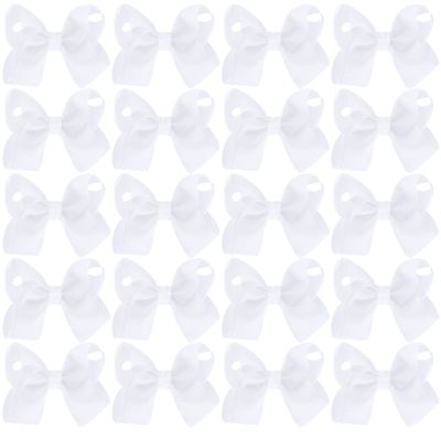 20Pcs 4" Hair Bows,Grosgrain Ribbon Solid Color Hair Bow with Alligator Clips,Hand-made Toddler White Bows Hair Accessories for Girls Kids Children Little Teen (White)