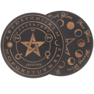 Zerodeko 2pcs Wooden Divination Plate for Home Decor Carved Pendulum Board for Meditation and Rituals Mystical Altar Accessory Elegant Patterns and Smooth Finish