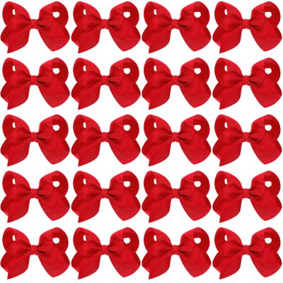 20Pcs 4" Hair Bows,Grosgrain Ribbon Solid Color Hair Bow with Alligator Clips,Hand-made Toddler Red Bows Hair Accessories for Girls Kids Children Little Teen (Red)