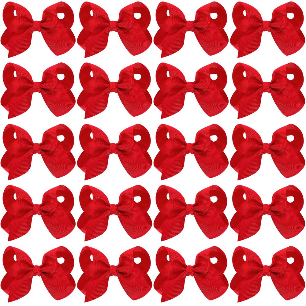 20Pcs 4" Hair Bows,Grosgrain Ribbon Solid Color Hair Bow with Alligator Clips,Hand-made Toddler Red Bows Hair Accessories for Girls Kids Children Little Teen (Red)