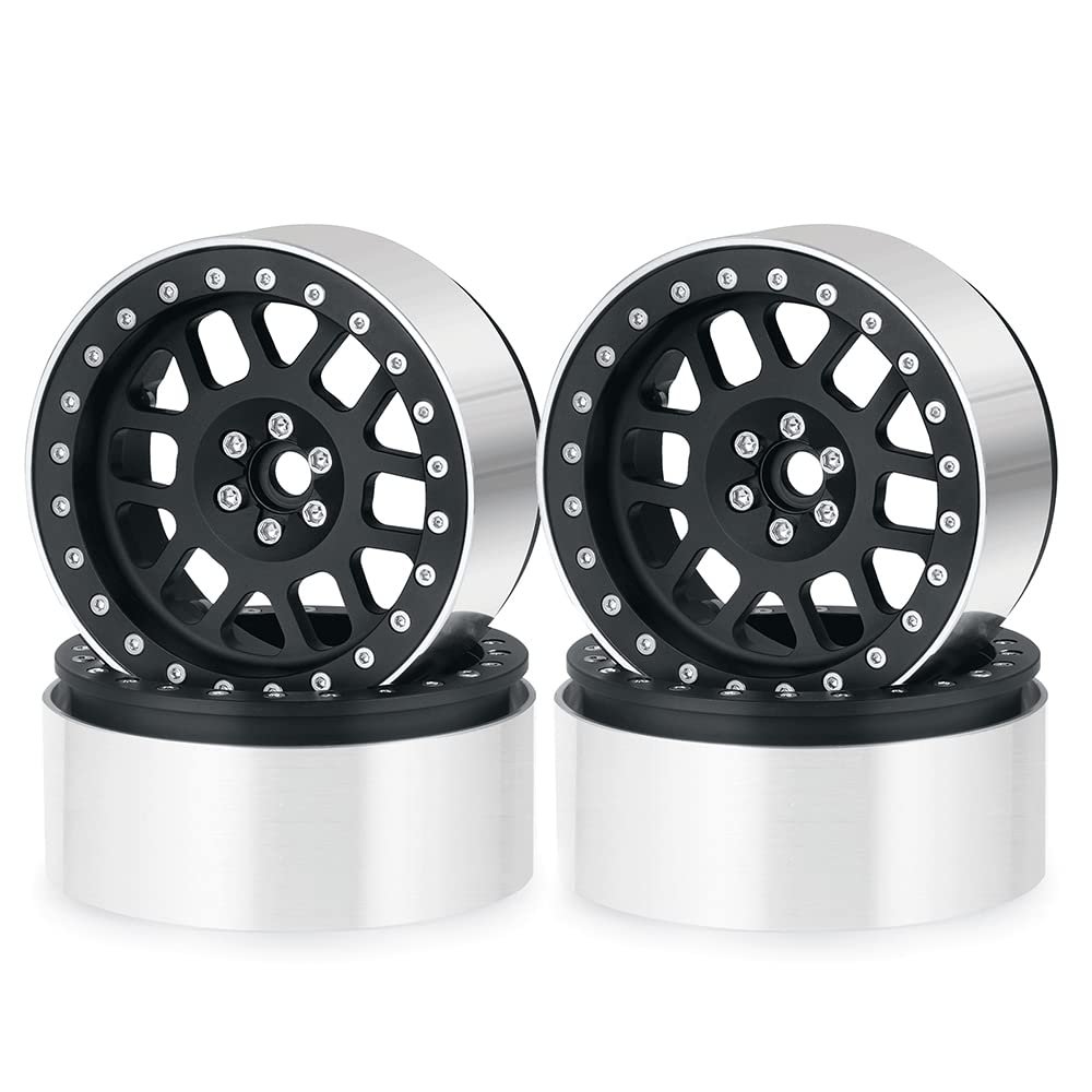 RCLIONS 4PCS Aluminum 2.6inch Beadlock Wheels Rims Upgrades for Black Mamba 1/10th Monster Truck Accessories Parts (Black)