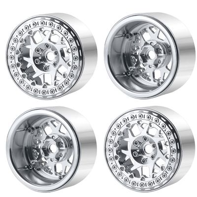 RCLIONS 2.2" Beadlock Wheels 35mm RC Car Aluminum Rims for AXIAL Wraith RR10 TRX4 1/10th RC Crawler Truck Car (Silver)