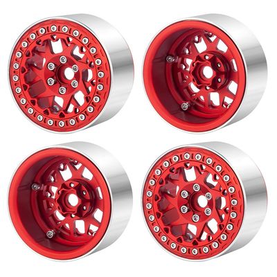 RCLIONS 2.2" Beadlock Wheels 35mm RC Car Aluminum Rims for AXIAL Wraith RR10 TRX4 1/10th RC Crawler Truck Car (Red)