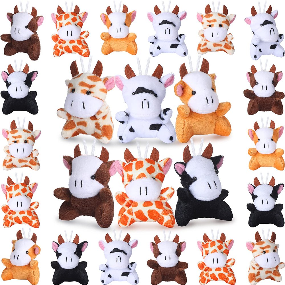 Aoriher 24 Pcs Mini Cow Plush Toys 3.15 Inch Operation Christmas Stuffed Animal Bulk for Kids Kawaii Farm Cow with Detachable Chain for Keychain Backpack Birthday Fillers School Prizes Reward
