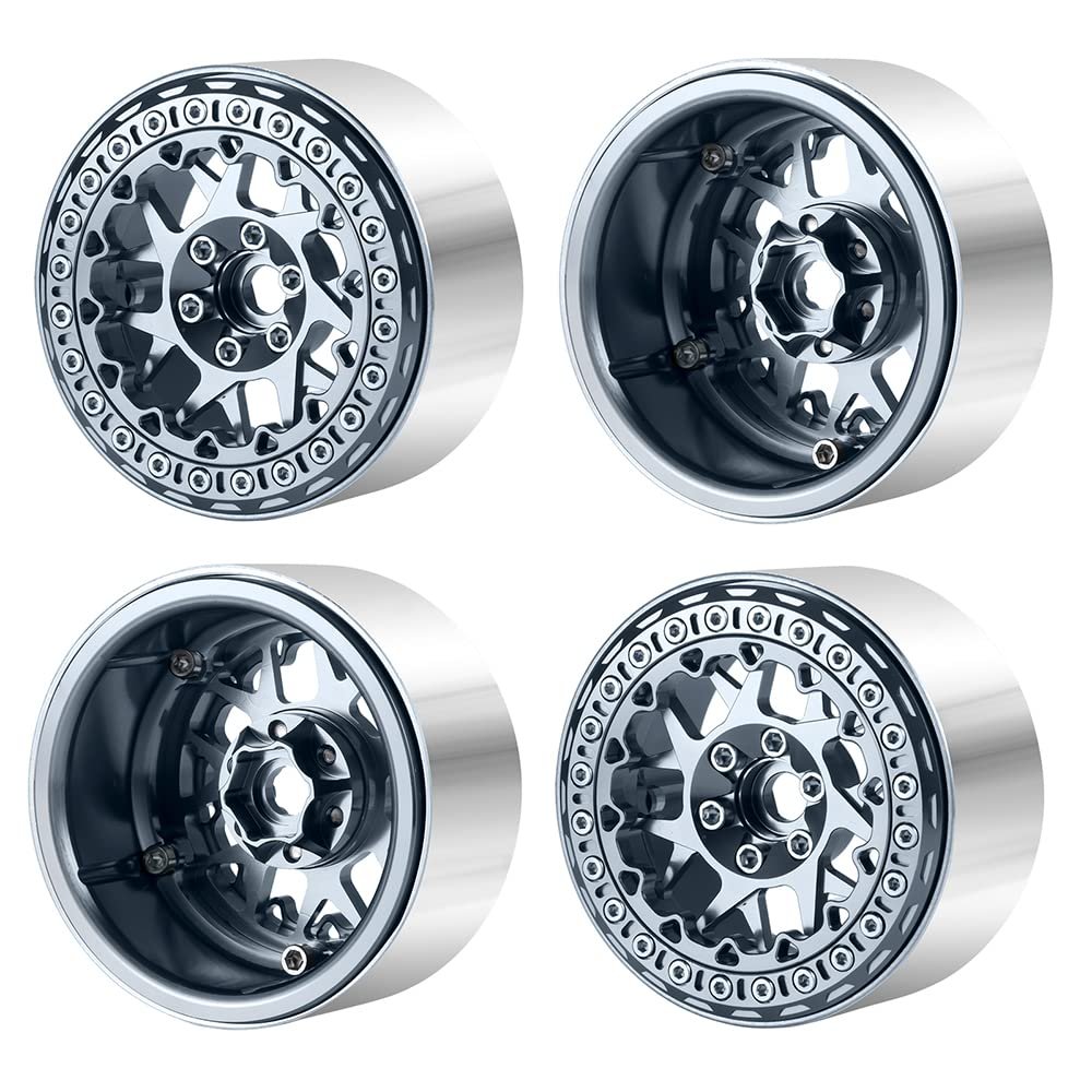 RCLIONS 2.2" Beadlock Wheels 35mm RC Car Aluminum Rims for AXIAL Wraith RR10 TRX4 1/10th RC Crawler Truck Car (Titanium)