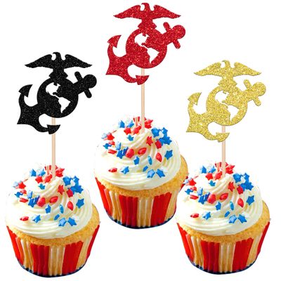 24 Pack Military Themed Cupcake Toppers Navy Bound Cupcake Picks Navy Bound Themed Cupcake Decorations Welcome Ceremony Army Birthday Party Cake Decorations Supplies Red Gold Black