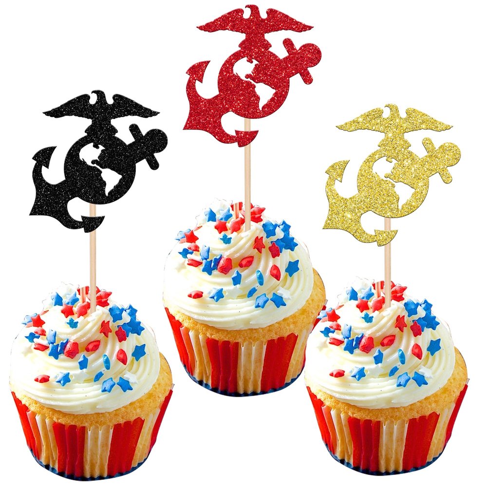 24 Pack Military Themed Cupcake Toppers Navy Bound Cupcake Picks Navy Bound Themed Cupcake Decorations Welcome Ceremony Army Birthday Party Cake Decorations Supplies Red Gold Black