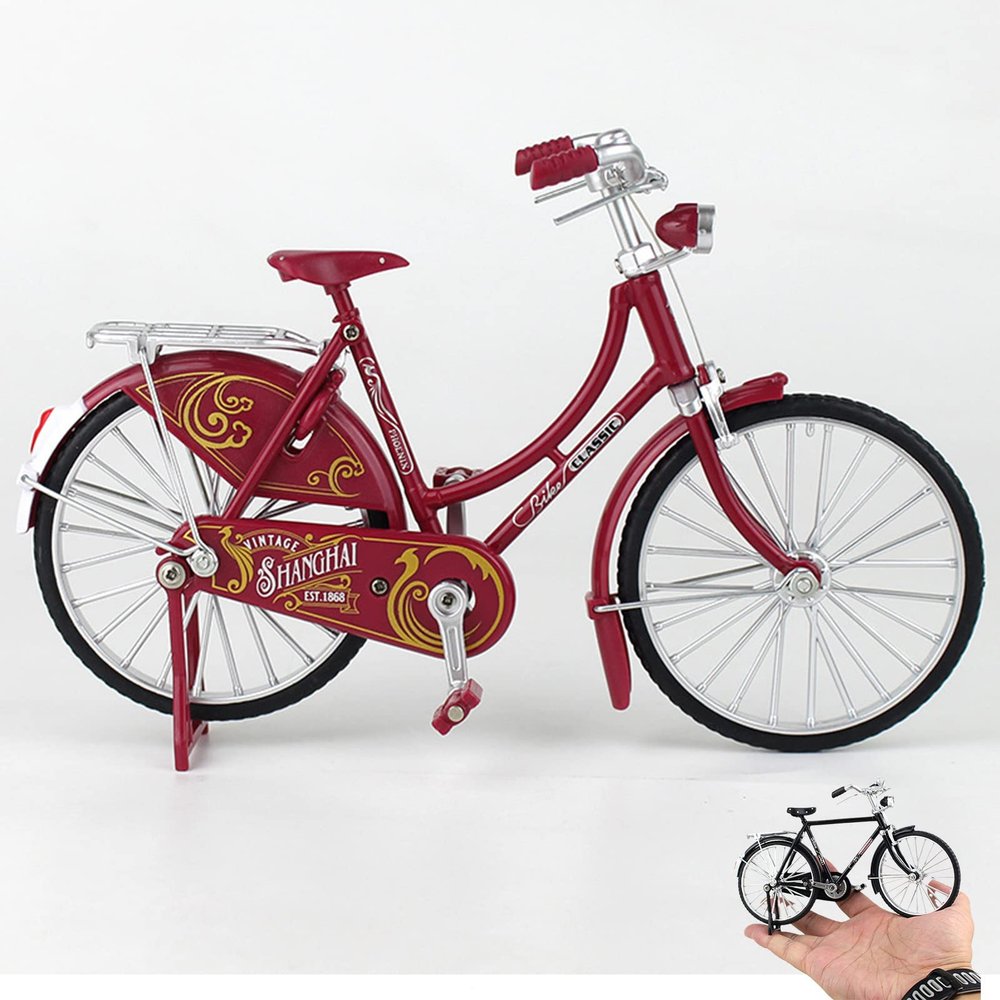 Japelessor DIY Bicycle Scale Kit - 1:10 Simulation Alloy Bike Model, Mini Retro Style Classical Bike (D)