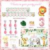 Fiesec Young Wild and Three Decorations Girl, Jungle Safari Animal Theme 3rd Party Decorations Backdrop Balloons Banner Cake Cupcake Topper Poster Crown Lion Cheetah Giraffe Pink 117 PCs view 2