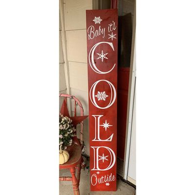 Agriism Baby It's Cold Outside Porch Sign Welcome Sign,Farmhouse Christmas Sign,Winter Sign,Christmas Wall Decor Rustic Wood Signs 4x16 inch(10x40 cm)