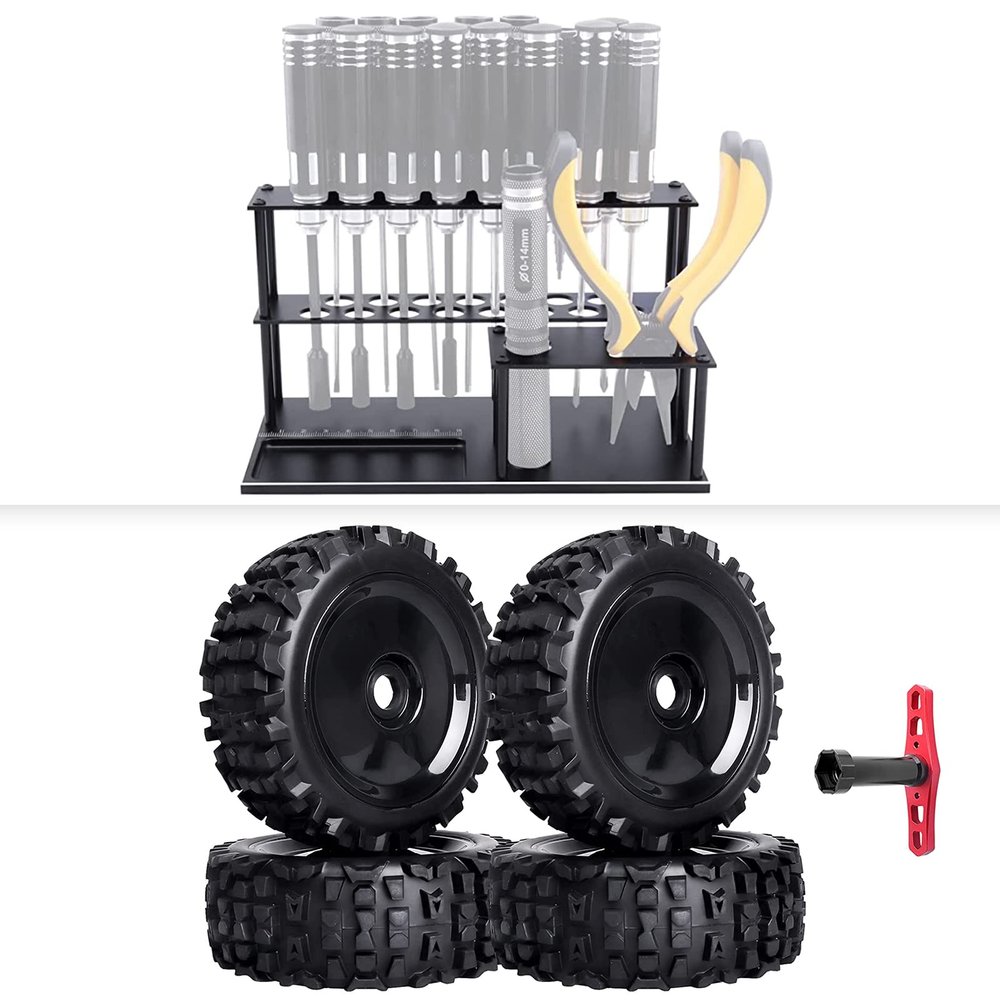 1/8 RC Buggy Tires and 17mm Hex Wheels Preglued & RC Screwdriver Organizer for Arrma Typhon 3S 6S Senton 6S
