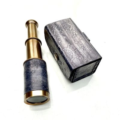 6" Brass Telescope Pirate Spyglass Collapsible Hand Telescope with Lather Box Navigation Gift