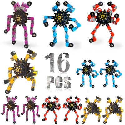 16 Pack Funny Sensory Fidget Toys,Deformable Chain DIY Robot Spinners Stress Relief Gyro Toy Birthday Gifts Goodie Bag Christmas Stocking Stuffers Classroom Prizes Party Favors for Kids Adults