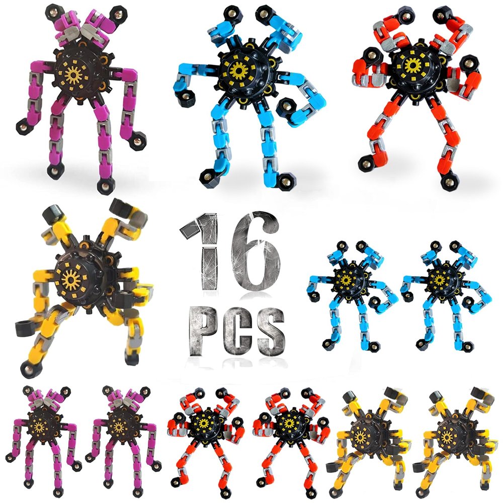 16 Pack Funny Sensory Fidget Toys,Deformable Chain DIY Robot Spinners Stress Relief Gyro Toy Birthday Gifts Goodie Bag Christmas Stocking Stuffers Classroom Prizes Party Favors for Kids Adults