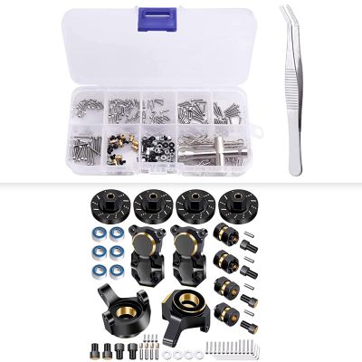 AllinRC SCX24 Brass Steering Knuckles Wheel Weights Extended Hex Adapter Front Rear Diff Cover M1.4 RC Screw Kit (271pcs) for Axial 1/24 SCX24 Upgrades