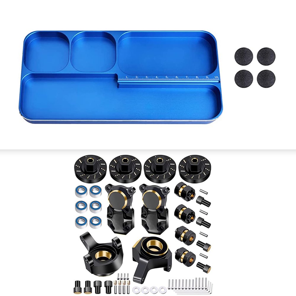 AllinRC SCX24 Brass Steering Knuckles Wheel Weights Extended Hex Adapter Front Rear Diff Cover Aluminum RC Screw Tray for Axial 1/24 SCX24 Upgrades