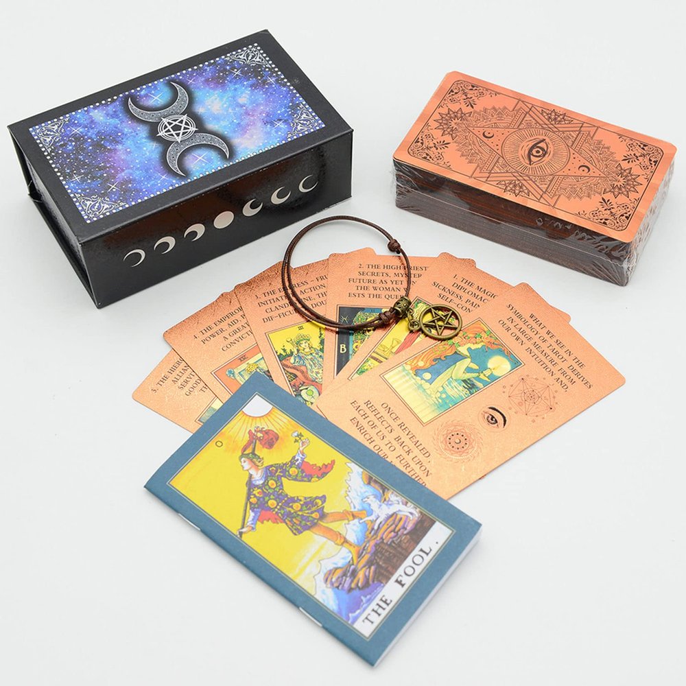 Jayiaine Tarot Cards Deck, with Guidebook Divination Discoloration Water Proof Cards, Fortune Telling Game Set for Family Reunion Beginners Expert Readers for Christmas Birthday, C