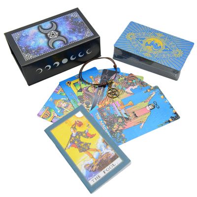 Jayiaine Tarot Cards Deck, with Guidebook Divination Discoloration Water Proof Cards, Fortune Telling Game Set for Family Reunion Beginners Expert Readers for Christmas Birthday, Blue