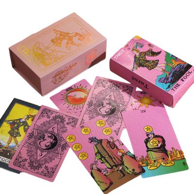 Jayiaine Tarot Cards Deck, with Guidebook Divination Discoloration Water Proof Cards, Fortune Telling Game Set for Family Reunion Beginners Expert Readers for Christmas Birthday, Pink2