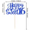 1 Pack Happy Sweet 16 Cake Topper Glitter 16th Birthday Cake Pick for Cheers to 16 Years Old 16th Birthday Party Cake Decorations Supplies Blue view 2