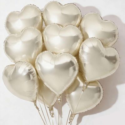10pc Cream White Heart Balloons - 18 Inch Sand White Heart Shapes for Baby Showers, Weddings, Valentine's Day Decorations