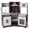 JOYLDIAS Kids Play Kitchen,Corner Wooden Pretend Toddler Kitchen Toys Playset with Realistic Lights & Sounds,Microwave Oven,Water Dispenser, Phone, Sink,Cooking Accessories, for Ages 3+, Brown view 1