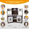 JOYLDIAS Kids Play Kitchen,Corner Wooden Pretend Toddler Kitchen Toys Playset with Realistic Lights & Sounds,Microwave Oven,Water Dispenser, Phone, Sink,Cooking Accessories, for Ages 3+, Brown view 3