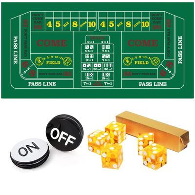 GSE Games & Sports Expert Craps Table Top Game Set, Including A Craps Layout Felt, 5 Casino Dice and A Craps ON/Off Poker Button for Craps Games, Casino Games