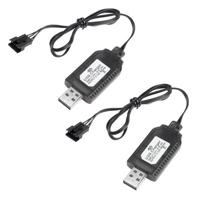 YACSEJAO 2 Pack 7.4V USB Charger Cable with SM-4P Plug Connector for LiPo Battery RC Model Vehicle Buggy Car Truck Boat