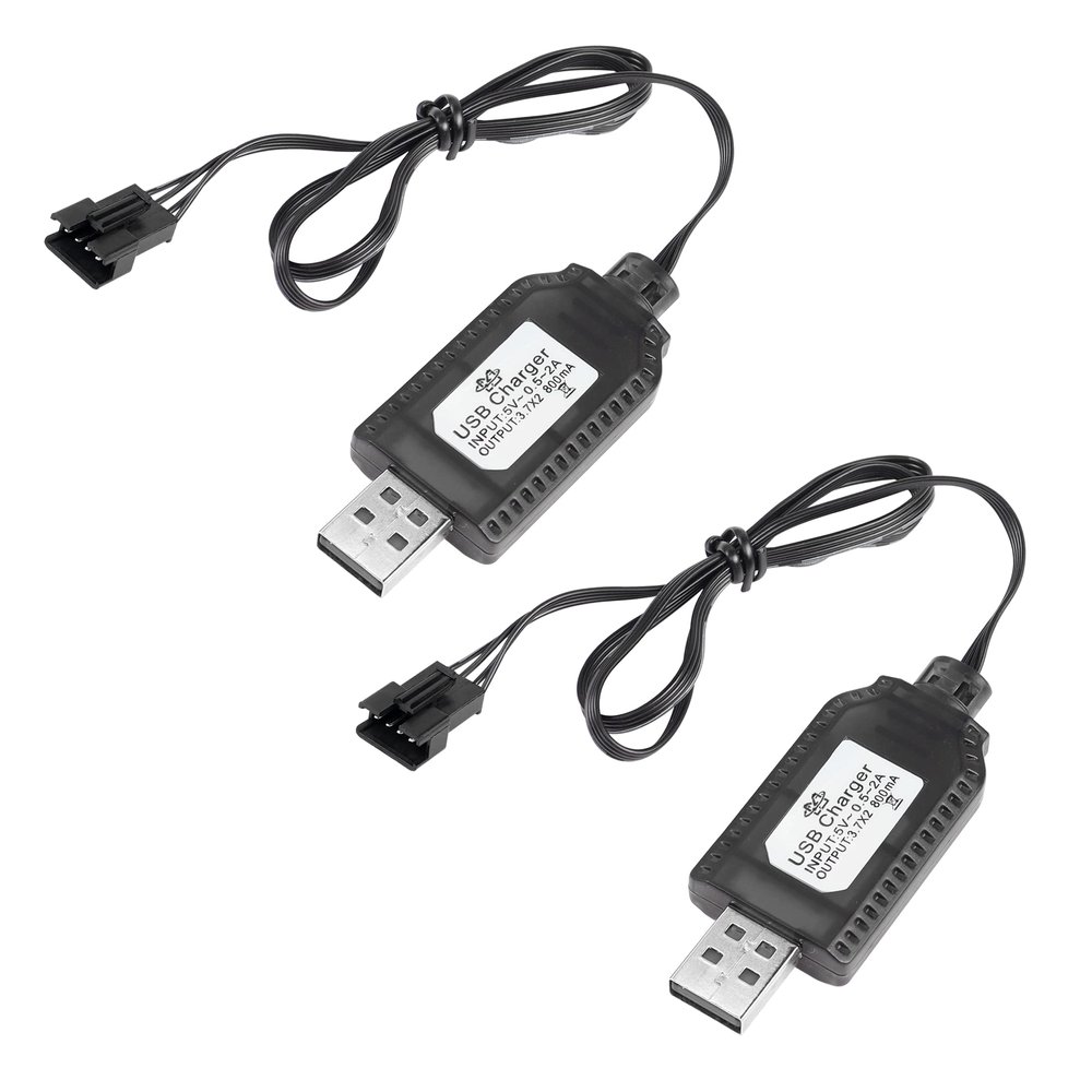 YACSEJAO 2 Pack 7.4V USB Charger Cable with SM-4P Plug Connector for LiPo Battery RC Model Vehicle Buggy Car Truck Boat