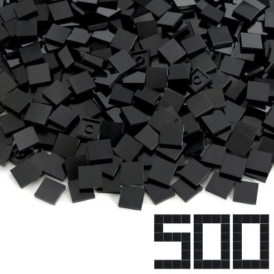 Black 22 Tile 500 Parts and Pieces Flat MOC Bricks, Bulk Building Blocks for Smooth Surface Wall Floor, Toy Accessories Compatible with Major Brands