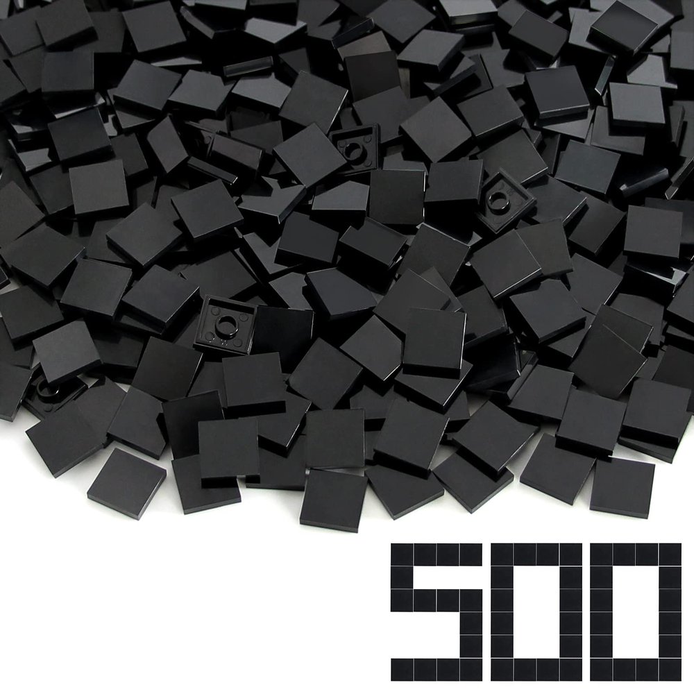 Black 22 Tile 500 Parts and Pieces Flat MOC Bricks, Bulk Building Blocks for Smooth Surface Wall Floor, Toy Accessories Compatible with Major Brands