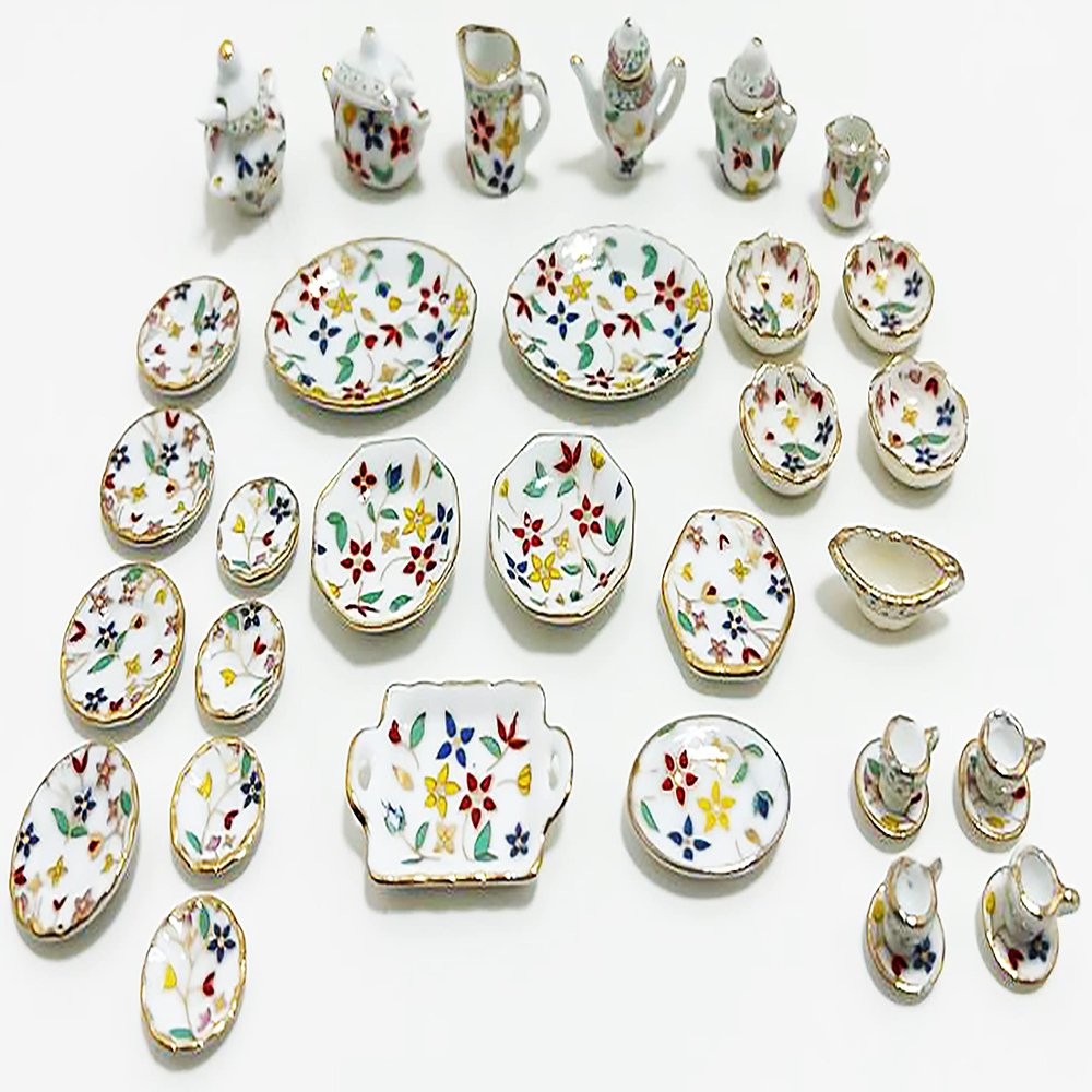 Ceramic Kitchen Set Small Size for Kids and Decoration Handmade Dinner Set Expands Children's Cognition and Teach Kids The Social Life Set Size 1 (B)