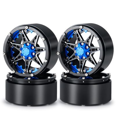 QUE-T 2.2" Metal Beadlock Wheel Rims Set for RC 1/10 Crawler TRX4 SCX10 90046 Pack of 4 (Blue & Black)
