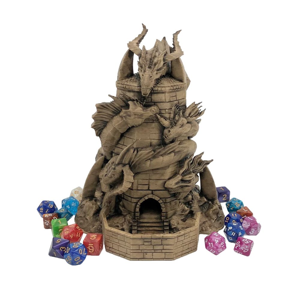 Bear and Wolf Studio - Fate's End Dice Towers by Kimbolt Creations - 3D Printed and Hand-Painted Dice Towers (Dragon Queen Tiamat Dice Tower)