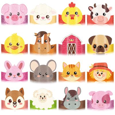 Yinder 48 Pcs Party Hats Animal Jurassic Dinosaurs Farm Headbands Paper Crown for Party Favors(Farm Animal)
