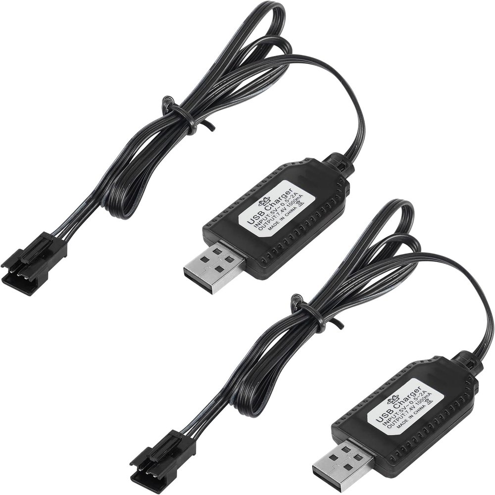 YACSEJAO 2 Pack 7.4V LiPo Battery USB Charger Cable with SM-3P Plug Connector for RC Model Vehicle Buggy Car Truck Boat