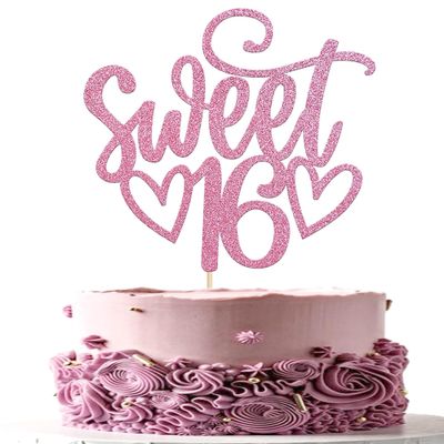 1 Pack Sweet Teenager 16 Cake Topper Glitter 16th Birthday Cake Pick for Cheers to 16 Years Old 16th Birthday Party Cake Decorations Supplies Pink