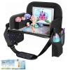 MENZOKE Kids Travel Tray, Road Trip Activities for Kids with Dry Erase Board & Cooler Cup Holder, Toddler Car Activities with No-Drop iPad Holder Stand, Roadtrip Essentials for Toddlers, Black view 1