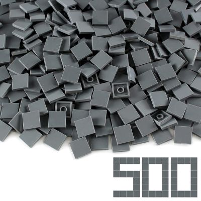 Dark Bluish Gray 22 Tile 500 Parts and Pieces Flat MOC Bricks, Bulk Building Blocks for Smooth Surface Wall Floor, Toy Accessories Compatible with Major Brands