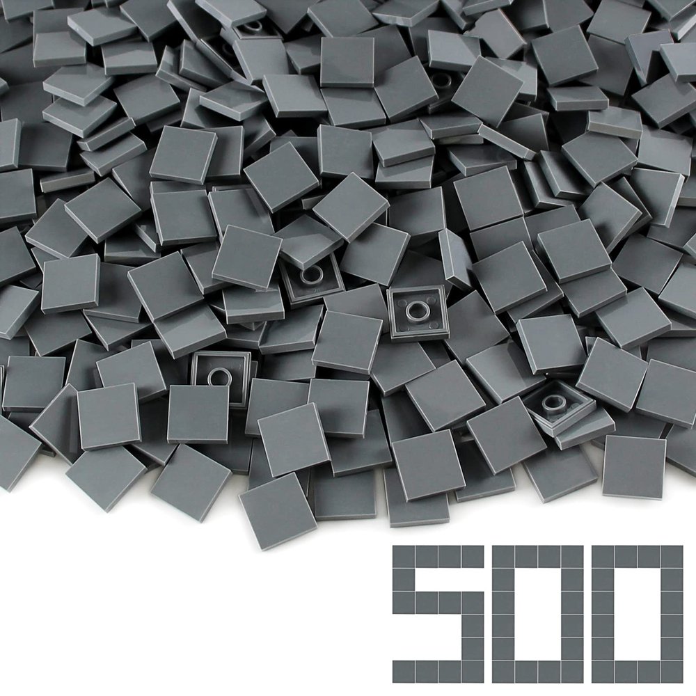 Dark Bluish Gray 22 Tile 500 Parts and Pieces Flat MOC Bricks, Bulk Building Blocks for Smooth Surface Wall Floor, Toy Accessories Compatible with Major Brands
